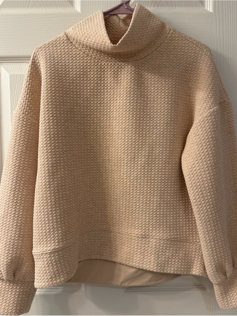 CALIA Athleisure Textured Bubble Knit Cowl Neck Pullover Lite Peach Medium